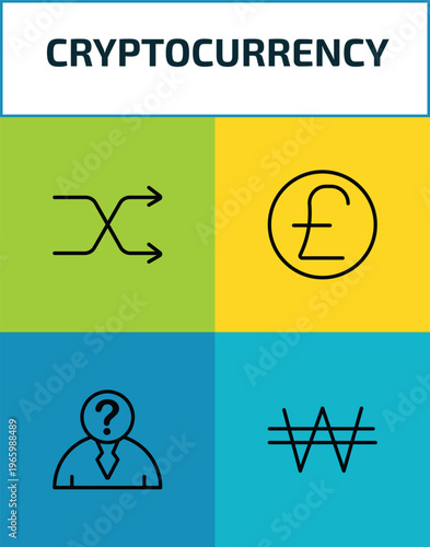 cryptocurrency outline icon set. 4 linear vector for ui, web and mobile. thin line random, pound sterling, anonymity, won icons.