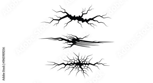 Abstract black cracks and fractures depicted in a stark minimalist arrangement creating a dramatic visual impact silhouette high quality professional detailed