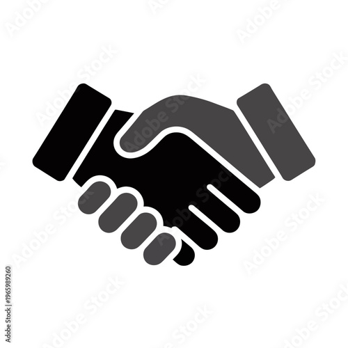 Two hands depicted in a vector graphic shaking firmly in a professional manner.