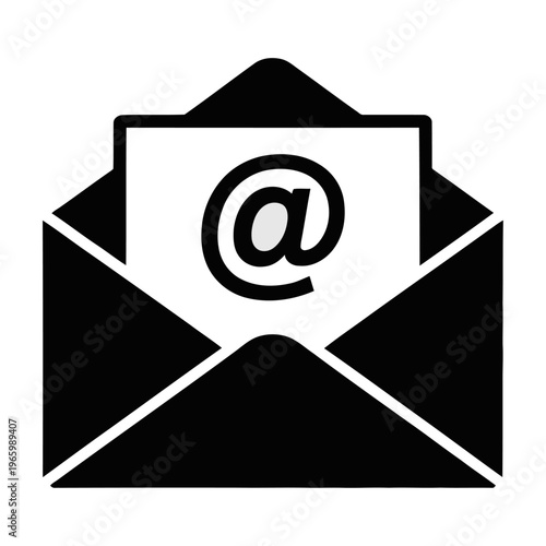 Vector envelope icon with a letter protruding featuring the at symbol