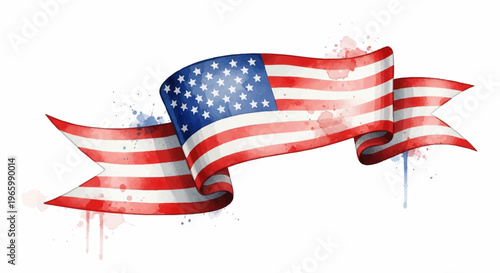 American flag ribbon, patriotic banner, red white blue vector, USA symbol