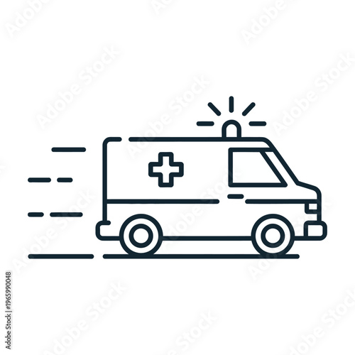Vector of a speeding ambulance with a flashing light on top.