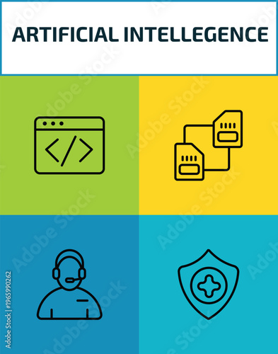 artificial intellegence outline icon set. 4 linear vector for ui, web and mobile. thin line code, memory transfer, assistant, healthcare icons.