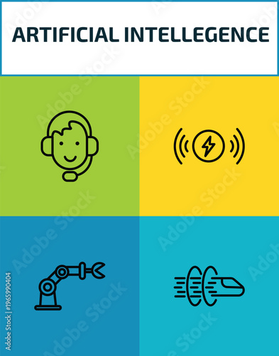 artificial intellegence outline icon set. 4 linear vector for ui, web and mobile. thin line personal assistant, wireless charging, mechanical arm, hyperloop icons.