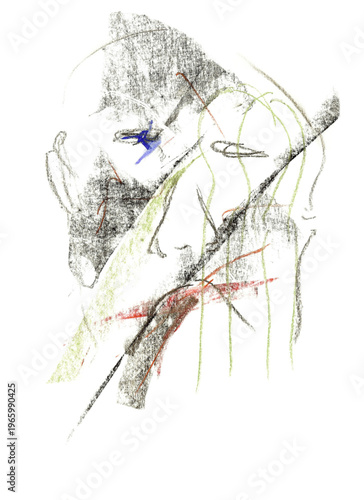 Dessin du visage d'un homme souffrant de dépression et d'anxiété. Dépersonnalisation.