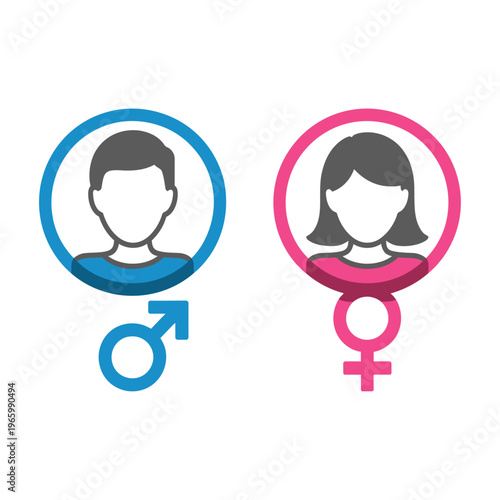 Vector of male and female gender symbols with human silhouettes