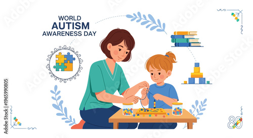 Therapist helping child with sensory activity for autism awareness day