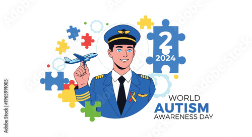 Pilot holding model airplane for world autism awareness day event 2024