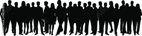 Business people crowd silhouettes group standing together isolated on white background diverse professionals team vector illustration for corporate workforce and social concept