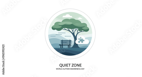 Quiet zone park area with tree and bench for autism awareness day