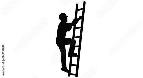 A silhouette of a man climbing a ladder