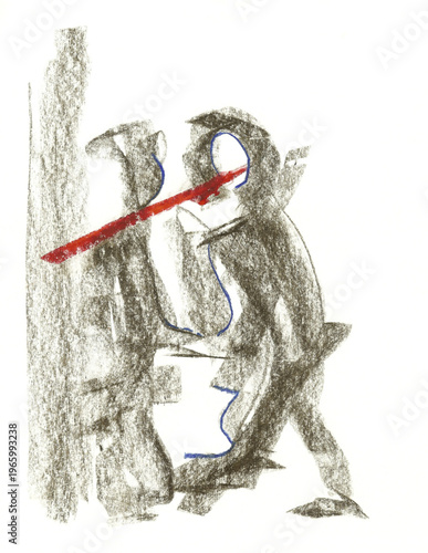 Dessin du visage d'un homme souffrant de dépression et d'anxiété.	