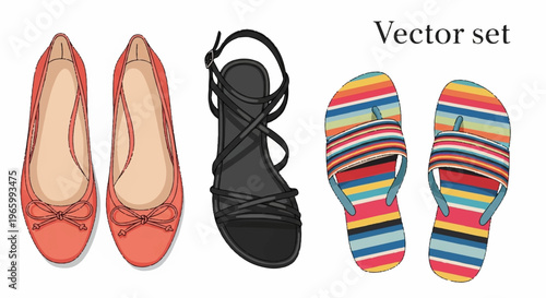 Colorful shoe icons, vector shoes, flat shoe illustrations, footwear set
