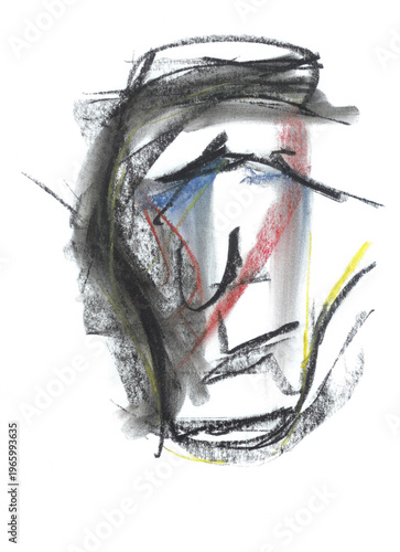 Dessin du visage d'un homme souffrant de dépression et d'anxiété.	