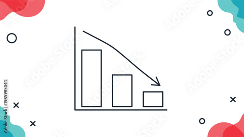 Simple line illustration of a bar chart showing a decreasing trend with a downward-pointing arrow, representing financial loss or negative statistics.