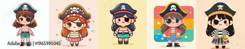 vector girls in pirate costumes