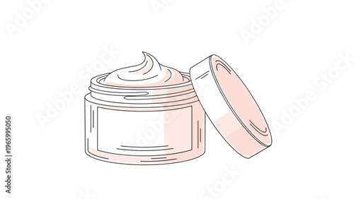 Minimalist outline illustration of an open jar of face cream with a delicate swirl, symbolizing skincare, beauty, and cosmetic products.