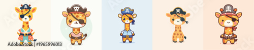 cute giraffe vector in pirate costume