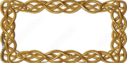 A tangled heap of golden chain frames and colorful elastic rubber bands forms a decorative circular ring isolated on a white background for office business equipment