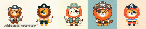 cute lion vector in pirate costume
