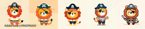 cute lion vector in pirate costume