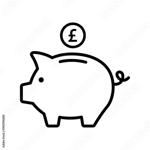Piggy bank icon with Pound coin outline