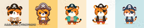 cute tiger vector in pirate costume