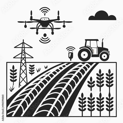 Red tractor vector illustration of agricultural farm machinery equipment and industrial transport vehicle isolated on a white background