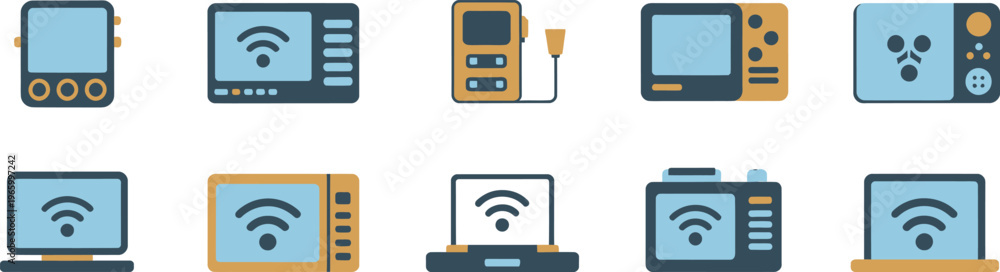 Fototapeta premium Electronic devices icons set with wireless connection signal for technology and communication design. Vector illustration