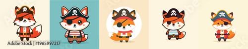 cute fox vector in pirate costume