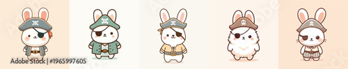 cute rabbit vector in pirate costume