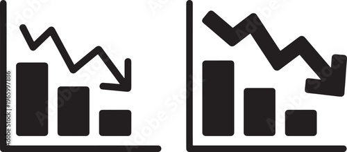 Bar chart with declining arrow trend icon showing financial loss or economic downturn. Vector illustration