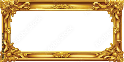 Ornate antique gold picture frame with a vintage baroque design isolated on a white background as a blank decorative border for museum art or gallery photos