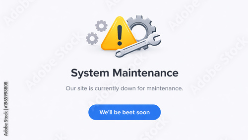 system maintenance mode notification with warning icon and button