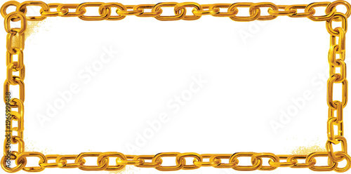 Golden vector frame with an ornate gold chain border and metallic links pattern for jewelry design or decorative art illustration