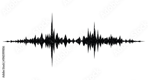 A black waveform graphic resembling sound waves visually representing audio or vibration presented as a silhouette high quality professional detailed modern