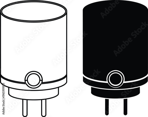Capacitor icon outline and silhouette with both show the cylindrical shape with