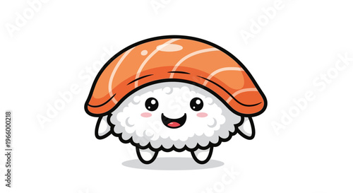 Smiling Cartoon Sushi Character Closeup.