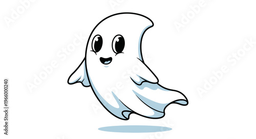 Smiling Cartoon Ghost Character Flying.