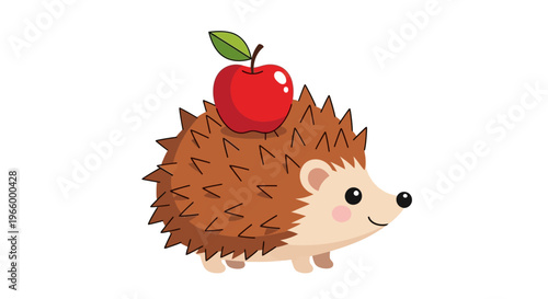 Cute Cartoon Hedgehog with Apple.