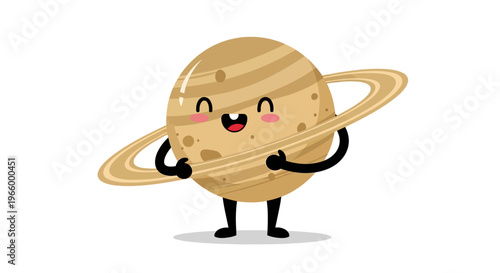 Cartoon Saturn Planet Character Smiling.