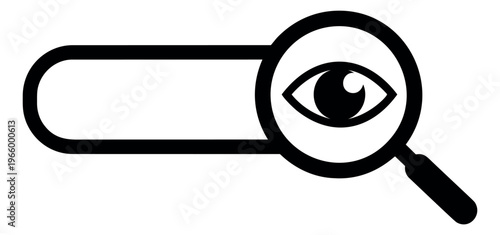 Outline illustration of a search bar with magnifying glass depicting an eye symbol for privacy and surveillance design