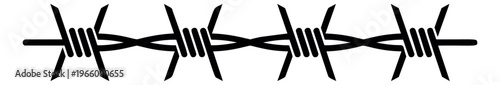 Bold silhouette illustration of barbed wire depicting sharp twisted fence border for security and military design