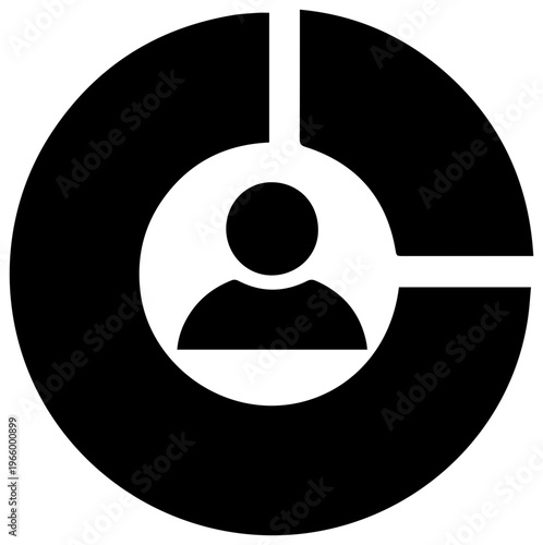 Solid black filled icon of customer intelligence business analytics symbol user profile with chart sectors on white background