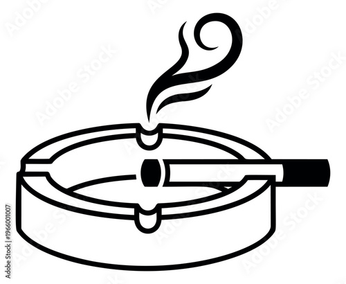 Outline illustration of a cigarette resting in an ashtray depicting rising smoke for health and lifestyle design