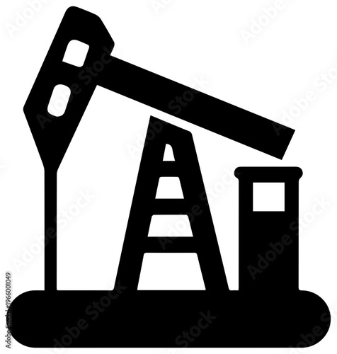 Solid black filled icon of an artificial lift pump oil pump jack or nodding donkey in a minimalist style on a white background for industrial and energy concepts