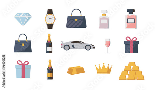 Luxury items and symbols of wealth.