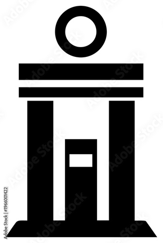 Solid black filled icon of cng fueling station with circular sign on top minimalistic design for industrial or environmental themes