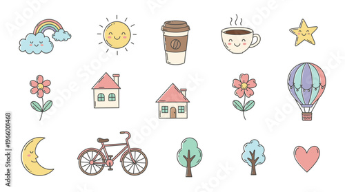 A collection of cute cartoon icons.