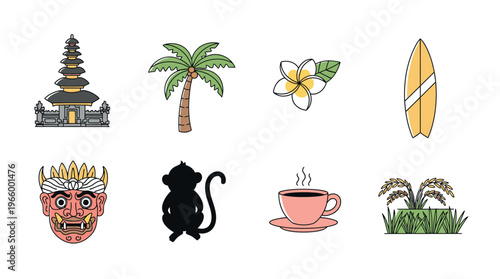 Bali island icons and symbols.